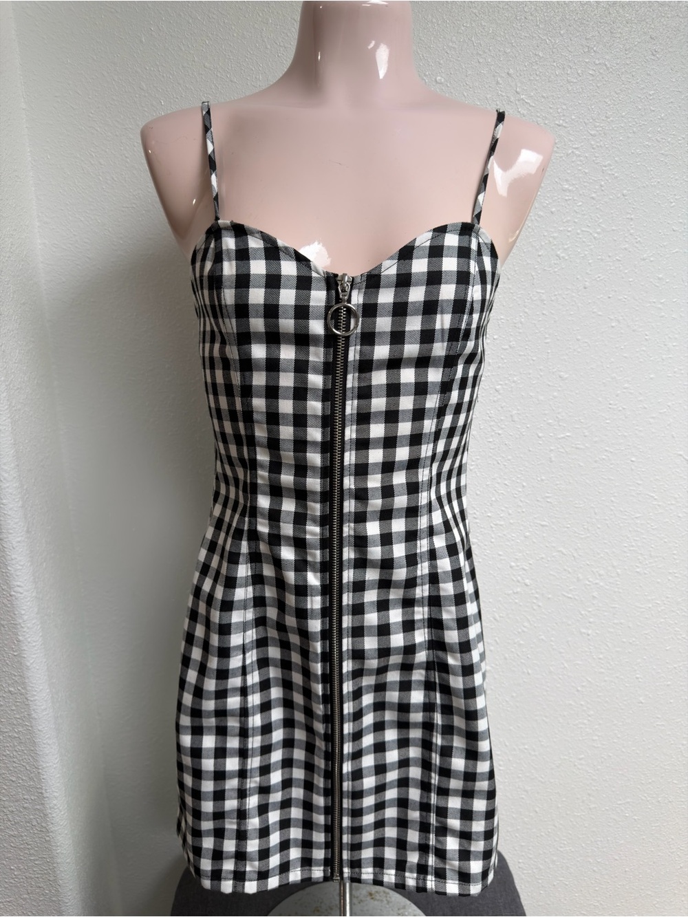 Forever 21 Gingham Checkered Zip Front Mini Dress Y2K Size S